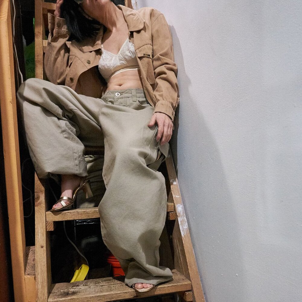 1990s Deadstock Tan Wide Split Skateboarding Cargo Pants